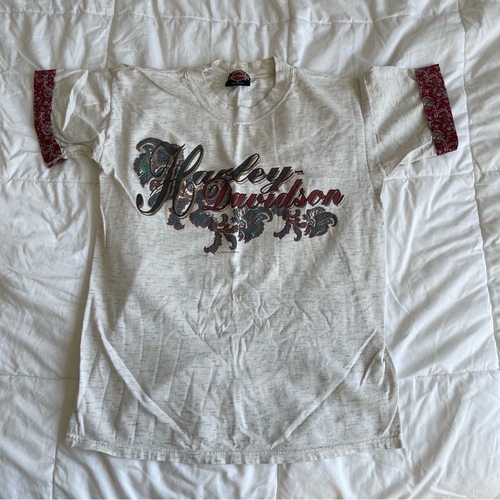 Harley-Davidson White and Red Short Sleeve Tee